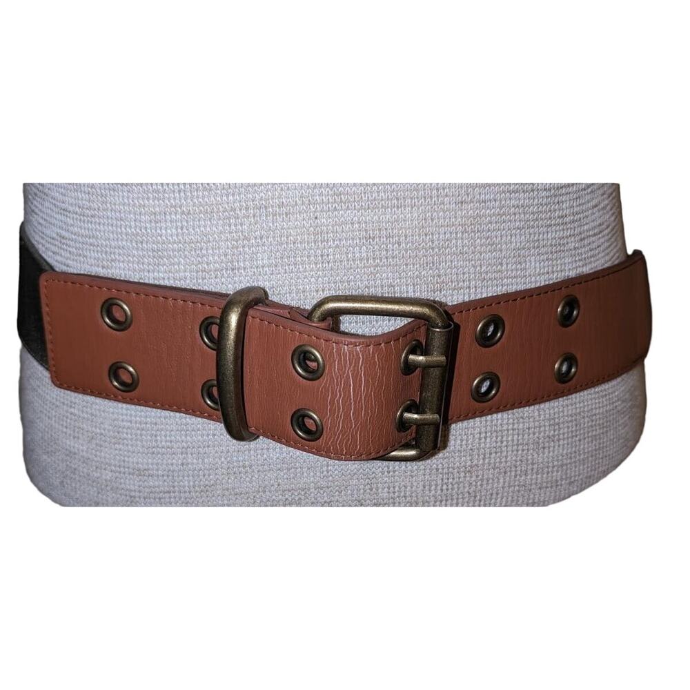 Express Double-Prong Faux Leather and Olive Green Stretch Canvas Belt Sz M/L